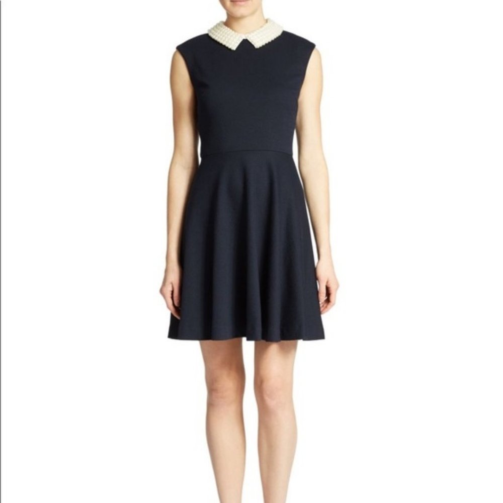 🌎Betsey Johnson || Black Textured Pearl Collar Flare Dress